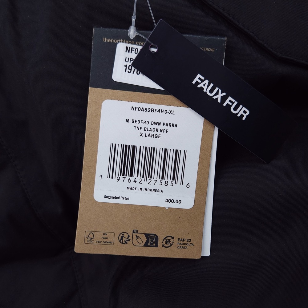 NWT Mens The North Face Bedford Down Parka Coat Black Faux Fur Hood Full Zip XL - Picture 11 of 12